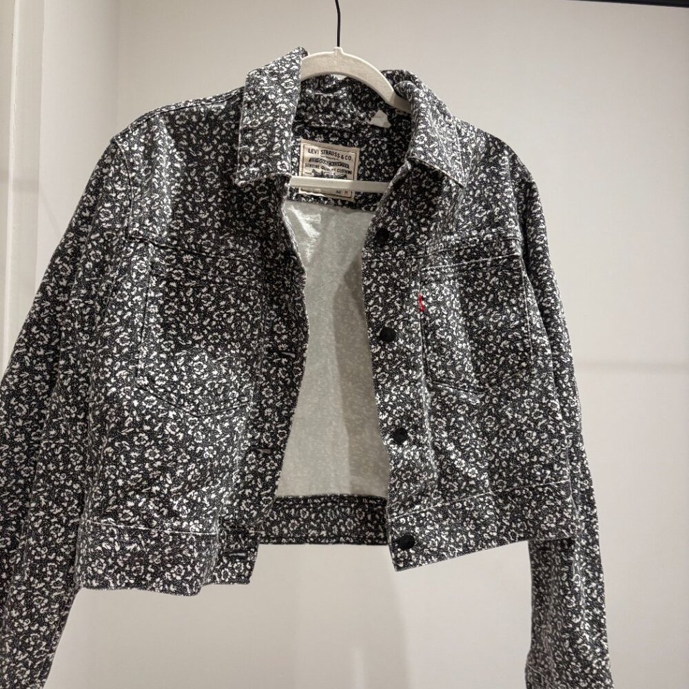 Levi's floral black and white denim jacket